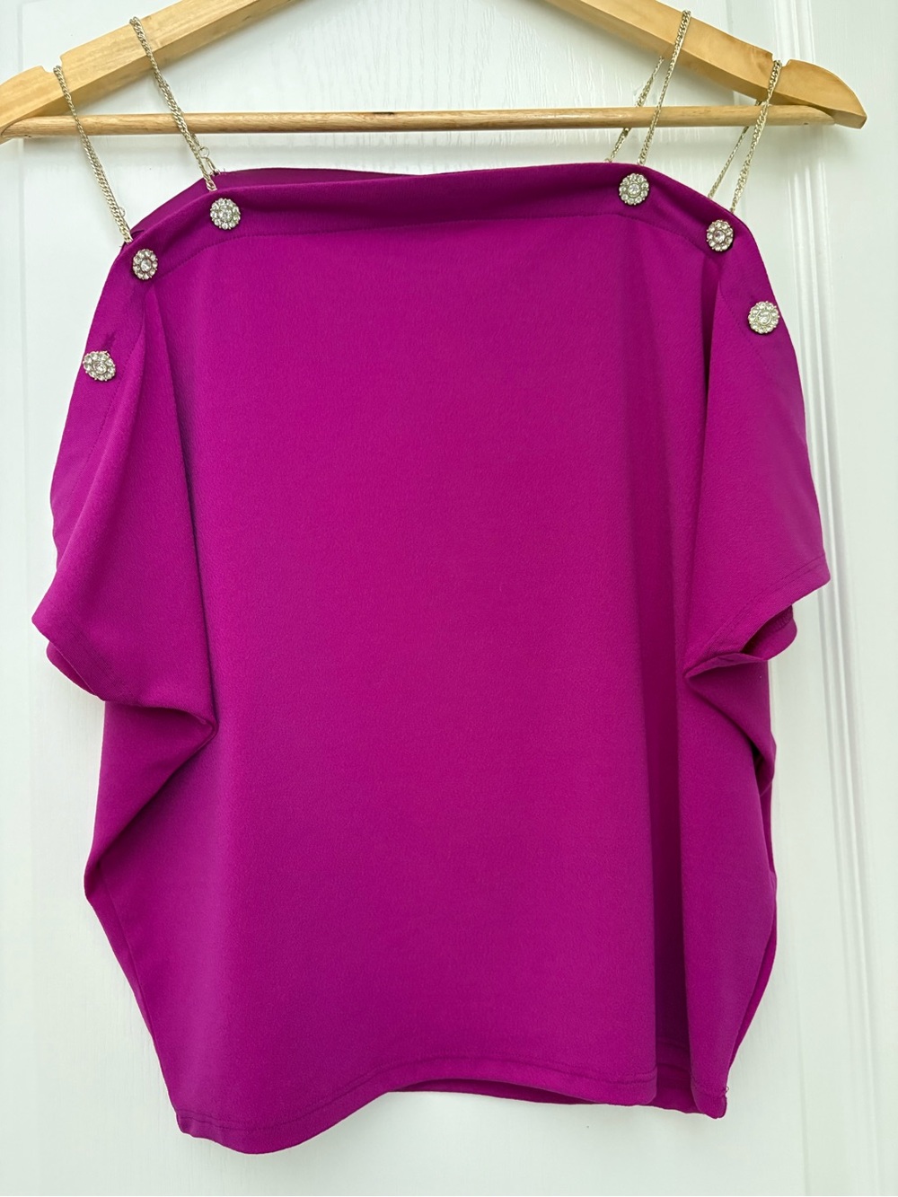 Marciano New Chain-Straps Shoulder Fuchsia Blouse Rhinestone Buttons Size XS